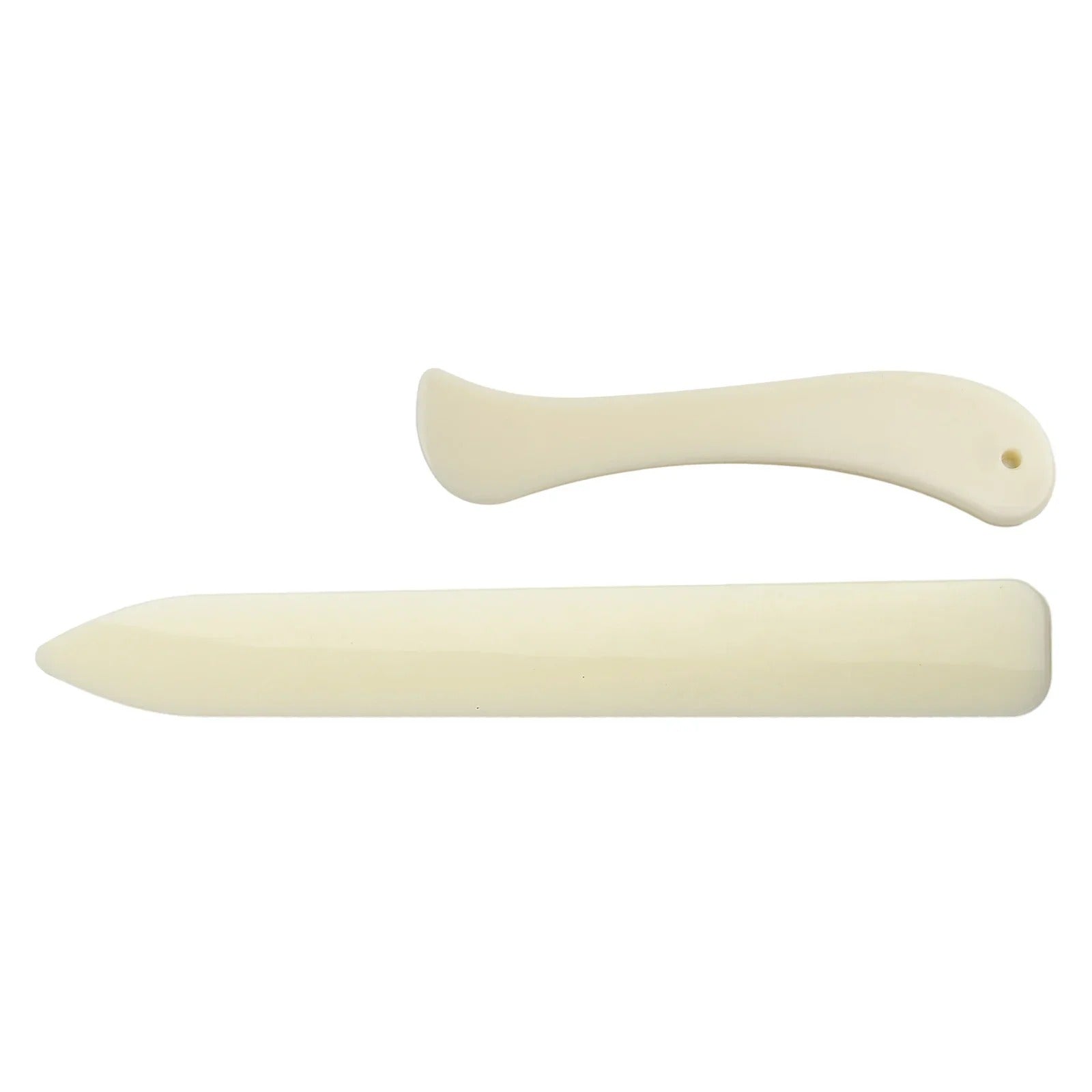 Cream leather bone folder set with curved ergonomic handle shapes