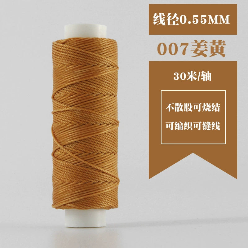 0.55mm waxed round thread spool, golden color, 30 meters