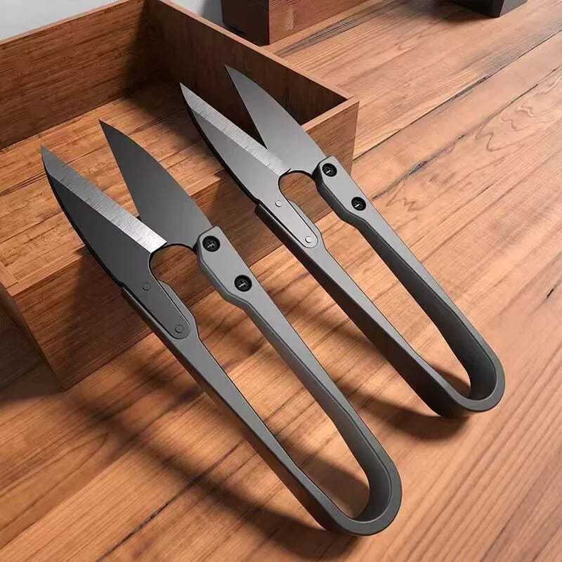 Thread nippers, U-shaped, gray blades, dark handles