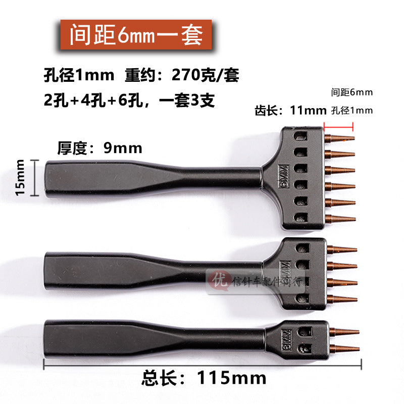 Round hole punch tool set, black handles with copper pins, 6mm hole size