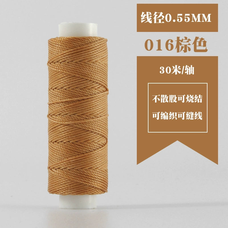 0.55mm waxed round thread spool, tan beige color, 30 meters