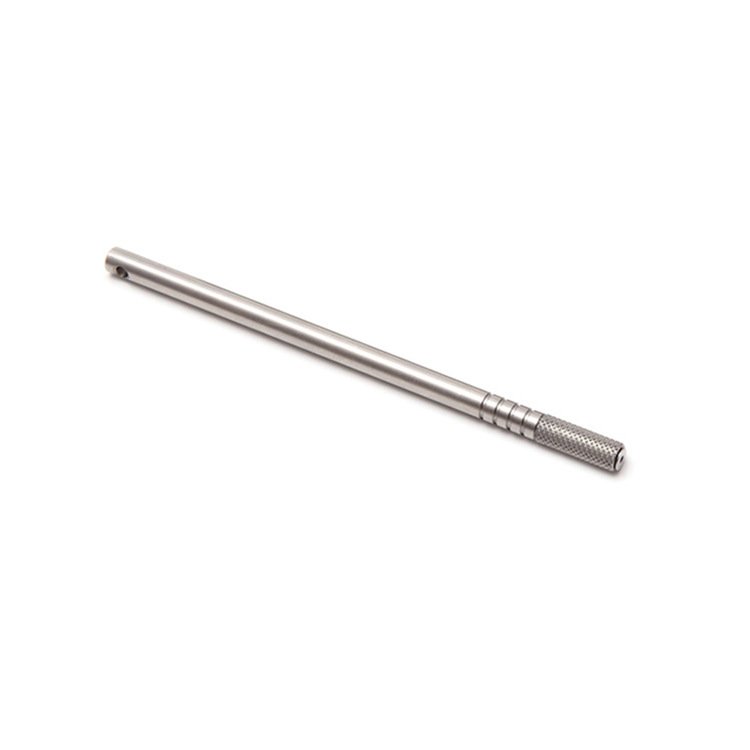 Stainless steel rotary edge oil pen with textured grip and knurled roller end