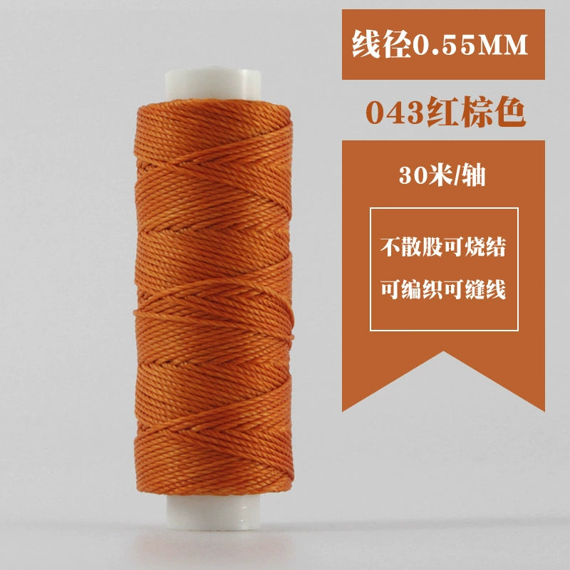 Waxed round thread spool, 0.55mm, terracotta brown, 30m