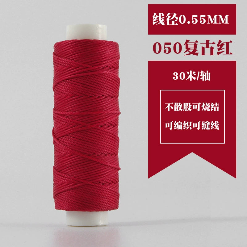 Waxed round thread spool 0.55mm, deep red for hand stitching leather
