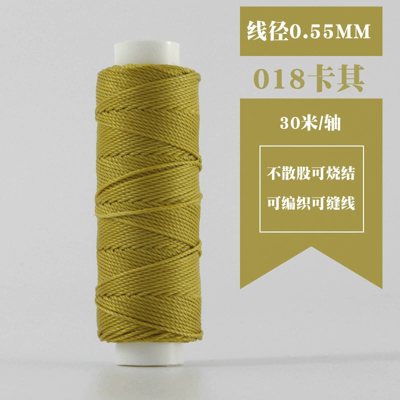 0.55mm waxed round thread spool, olive green color, 30 meters