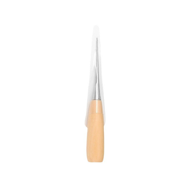 Leather scratch awl with pale wooden handle and pointed metal tip