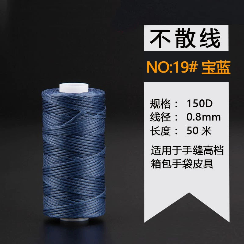 Waxed leather stitching thread spool, sapphire blue color, 0.8 mm, 50 m