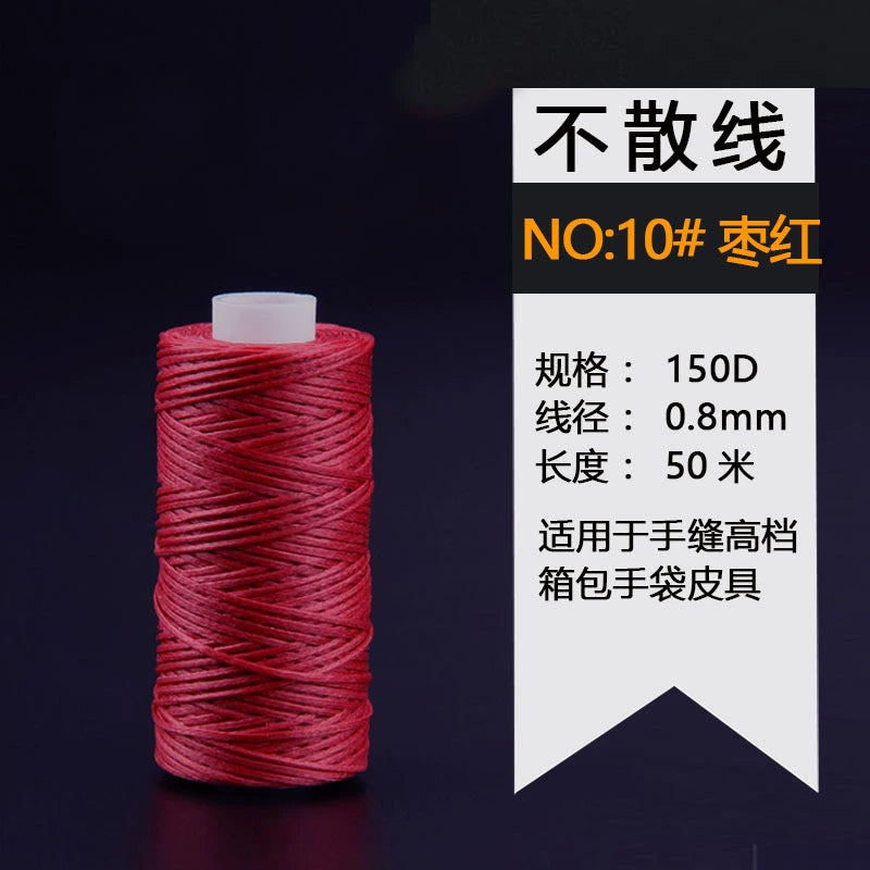 Waxed leather stitching thread spool, red color, 0.8 mm, 50 m