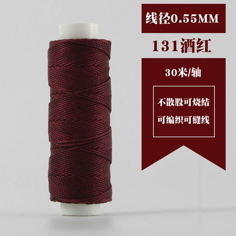 Waxed round thread spool 0.55mm, wine red for hand stitching leather