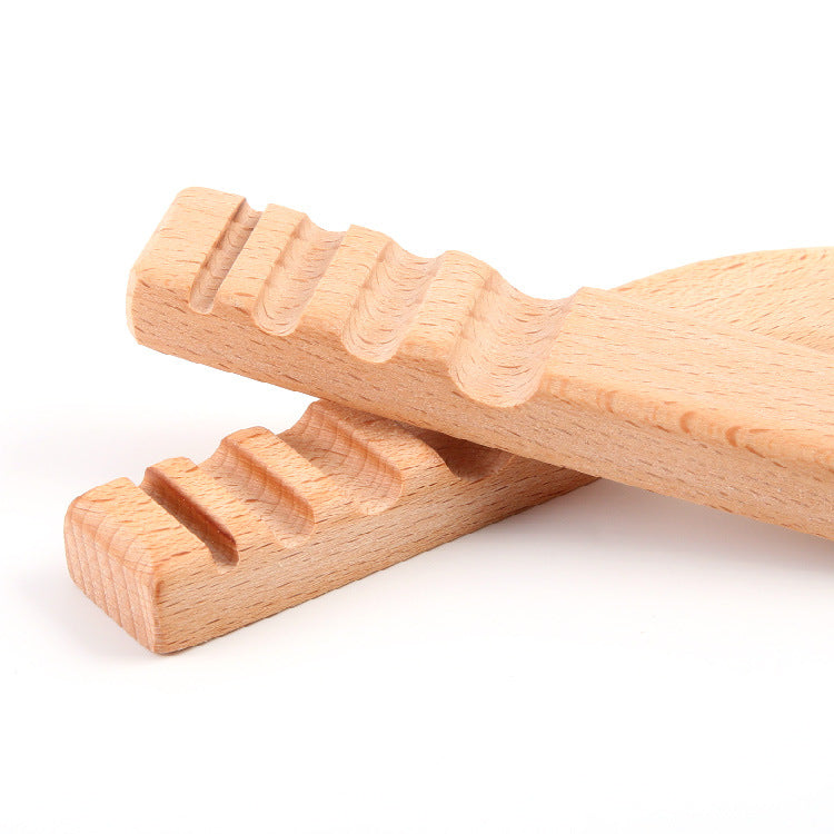 Beech wood leather edge burnisher with multi-groove polishing head and support base
