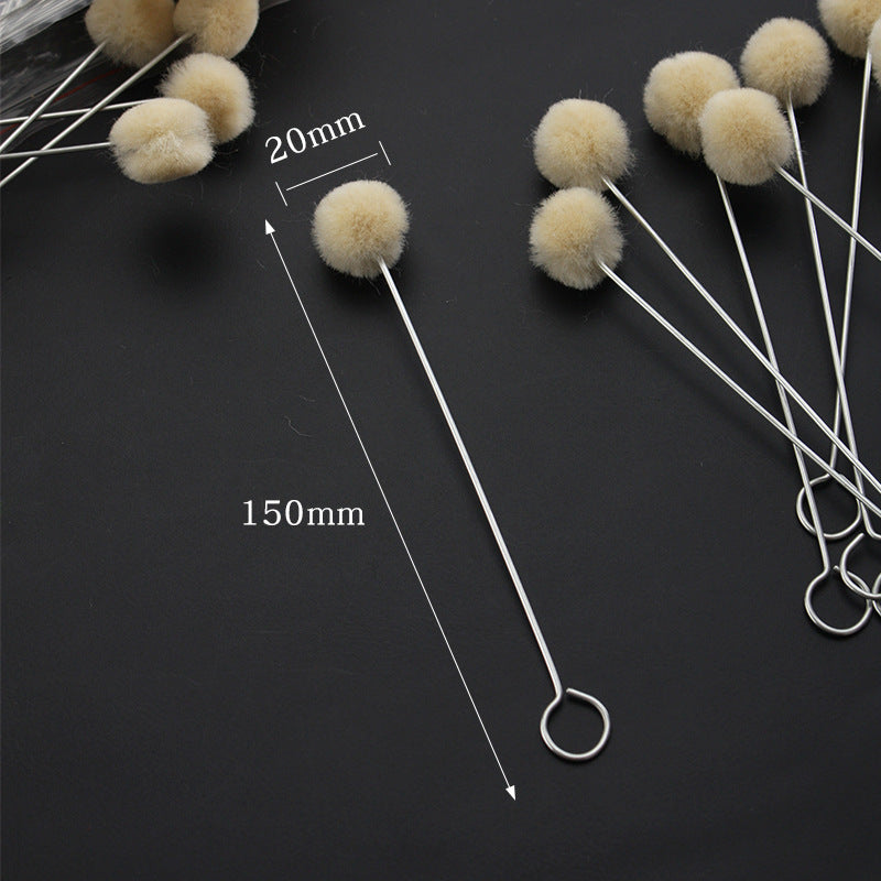 Beige wool dauber balls on metal stems, about 150mm long with ~20mm heads