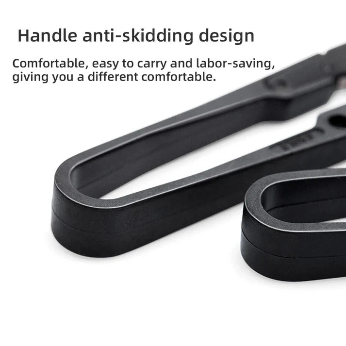 U-shaped thread cutter nippers with black anti-slip loop handle, open blades