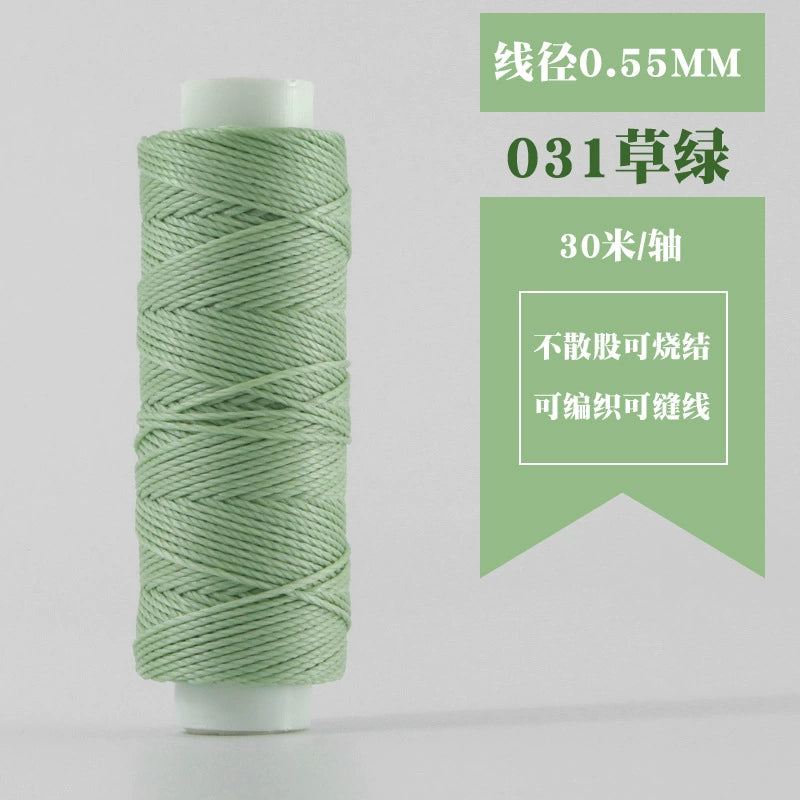 Waxed round thread spool 0.55mm, sage green for hand stitching leather