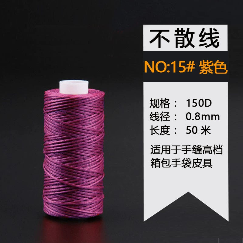 Waxed leather stitching thread spool, purple color, 0.8 mm, 50 m