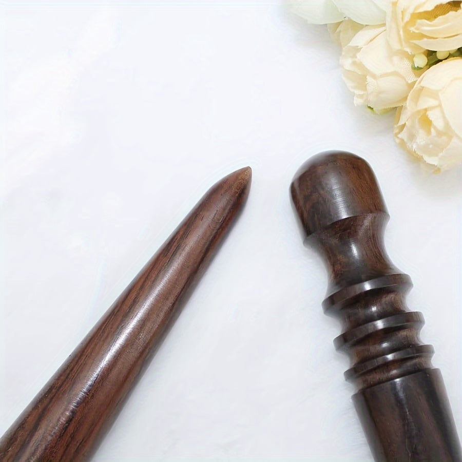 Wooden leather edge burnisher tools, pair with rounded heads and ringed grips