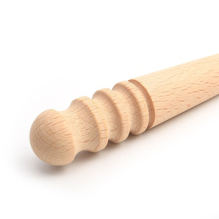 Wooden leather edge burnisher with rounded grooved end knob, natural wood