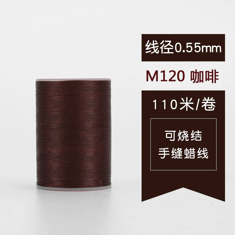 Waxed leather stitching thread spool with dark coffee-brown thread