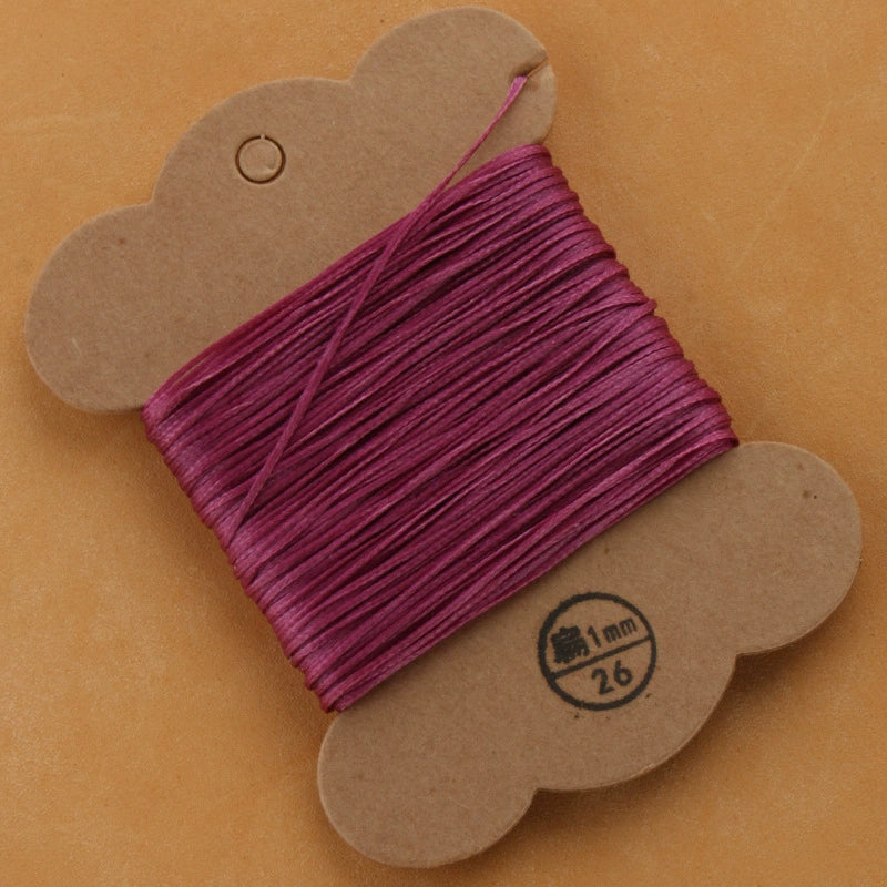 Flat waxed polyester thread spool, rose pink, 1mm on cardboard card