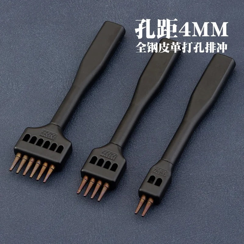 Black hole punching tool set with 4mm prong heads and copper tips for leathercraft