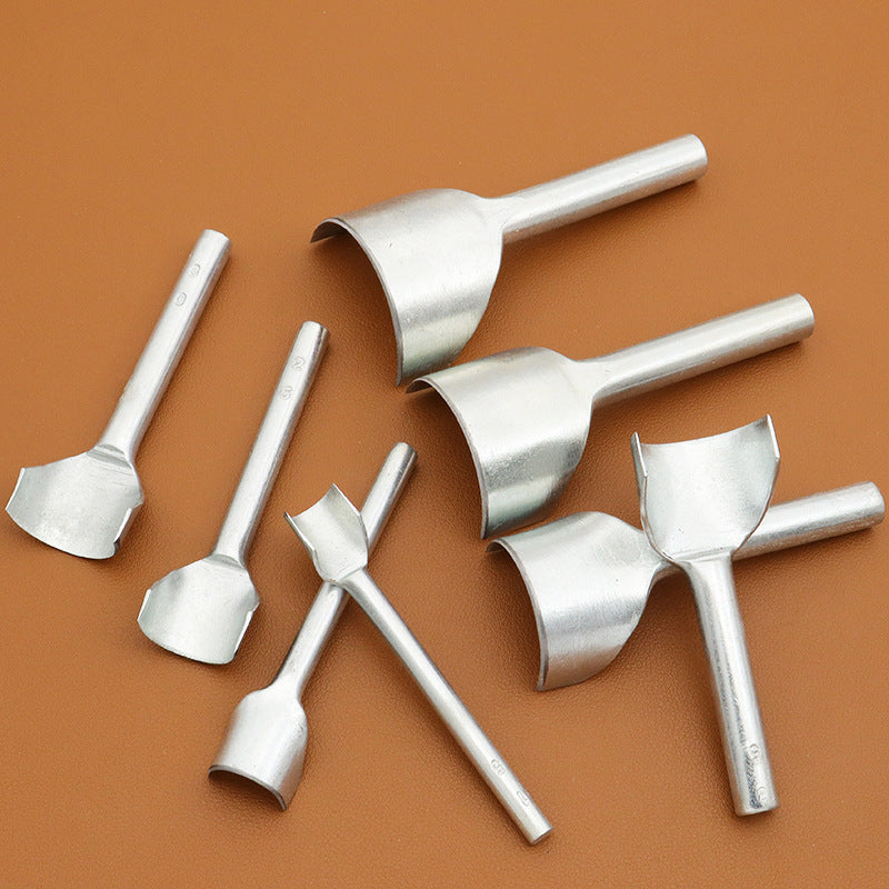 Leather belt tail cutters set, multiple silver C-shaped punch heads with handles