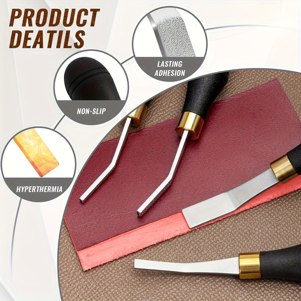 Leather roughing file and stropping tool set: black grips, gold ferrules, leather strip