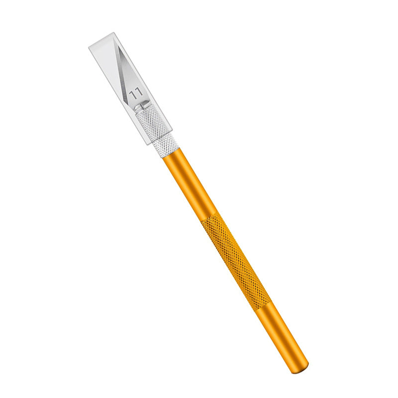 Orange-gold aluminum precision craft knife with No.11 blade and textured grip