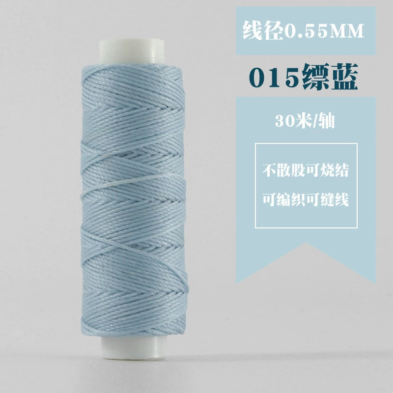 0.55mm waxed round thread spool, light blue color, 30 meters