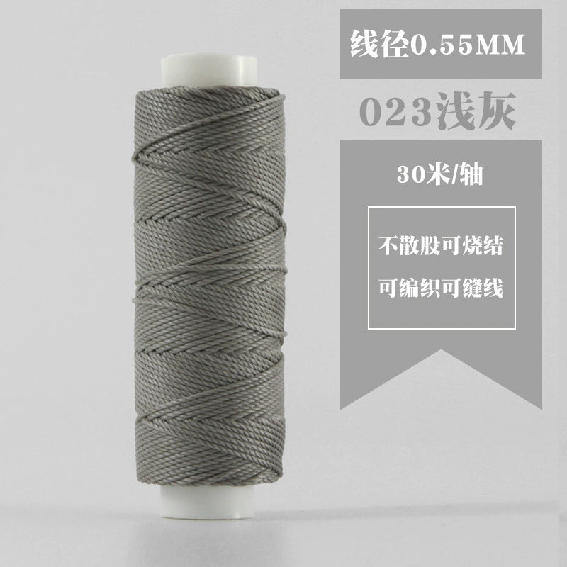 0.55mm waxed round thread spool, light gray color, 30 meters