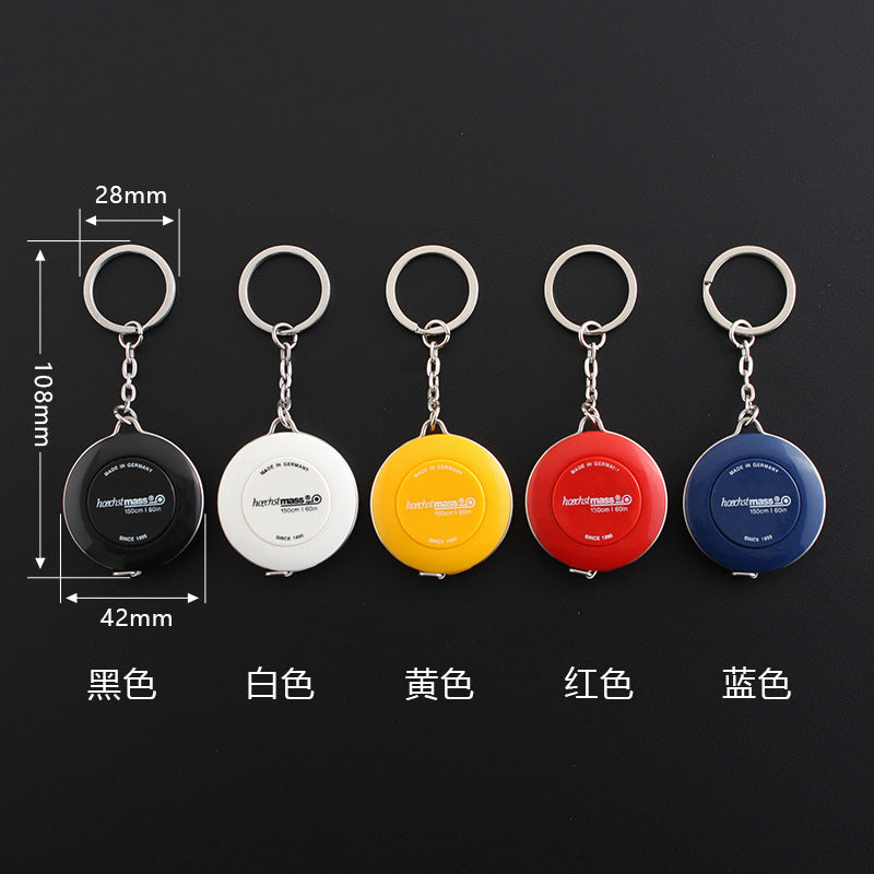 Retractable tape measure keychains with five colors: black white yellow red blue