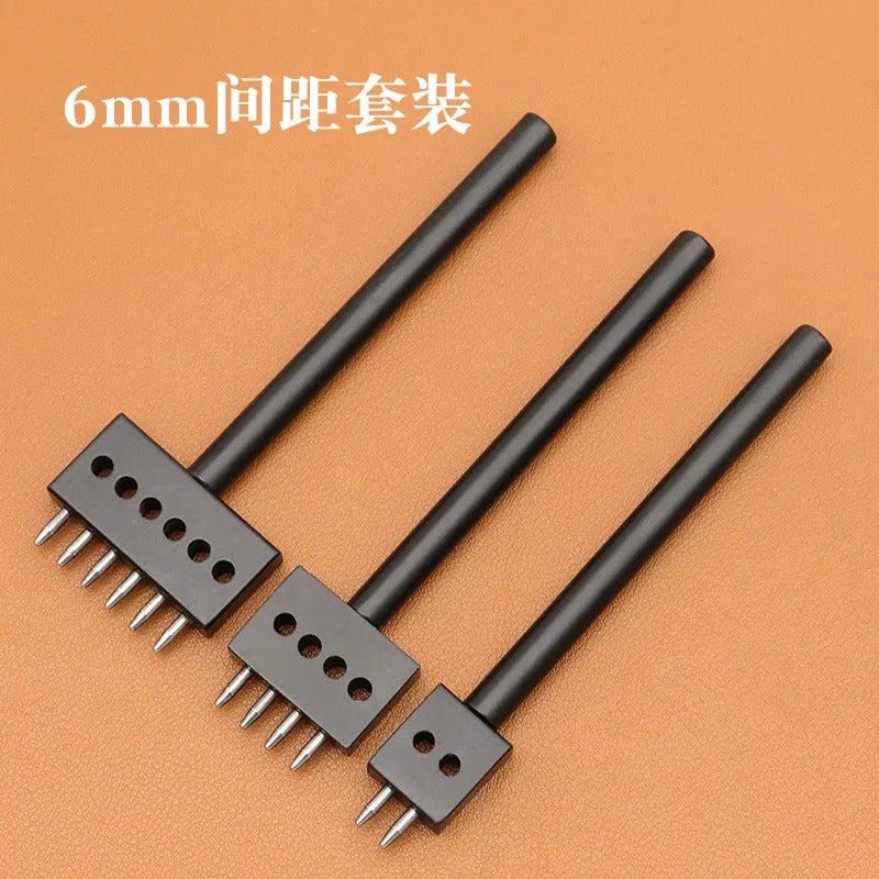 3-piece black punch tool set with long handles and pin grids for holes