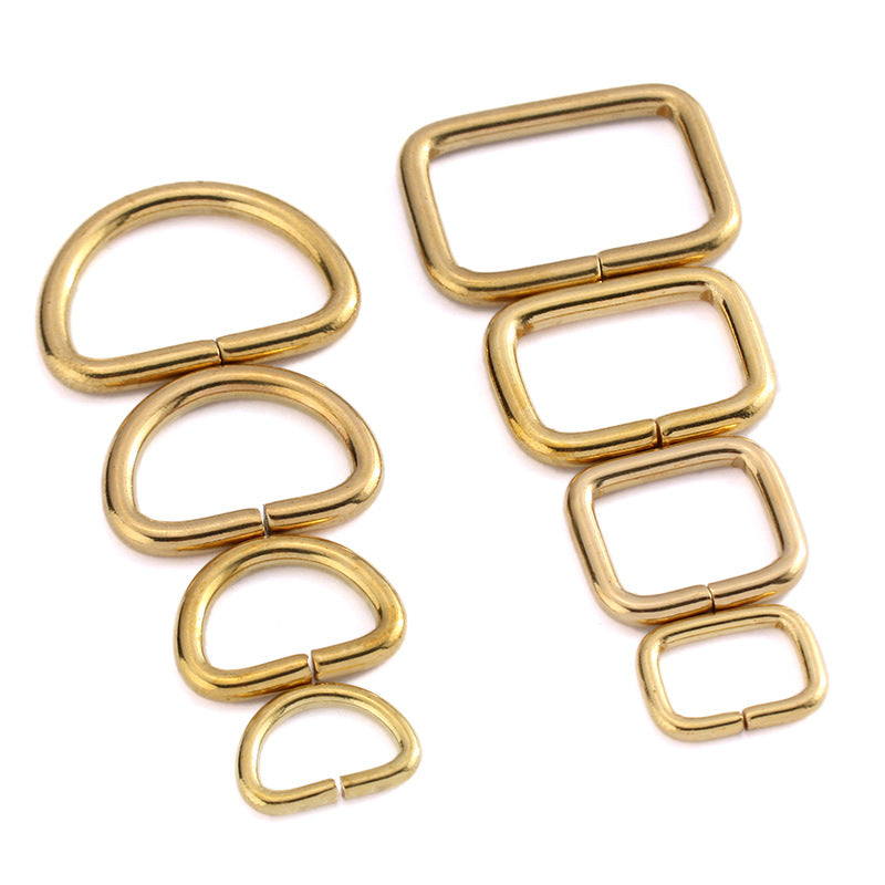 Brass D-ring and square buckle set, multiple pieces