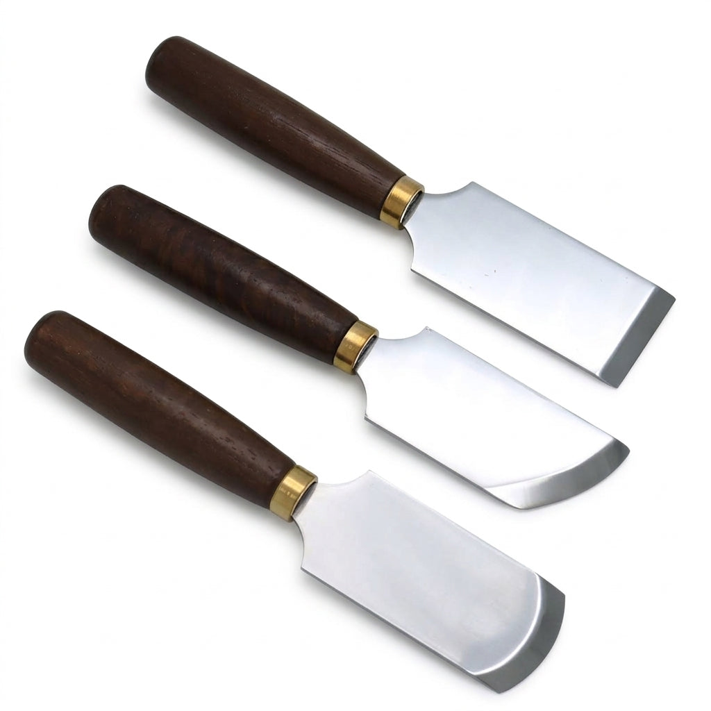 3 Idiots Leather Skiving Knife with Walnut Handle – Professional Leathercraft Thinning & Beveling Tool, Flat/Round/Bevel Blade