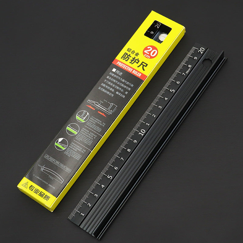 Black T-type safety guide ruler with ruler scale and round cutout slot