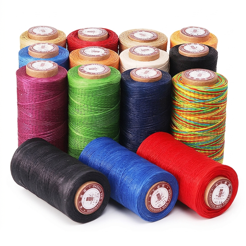 0.8mm / 50 Meters Flat Waxed Leather Stitching Thread For Leathercraft