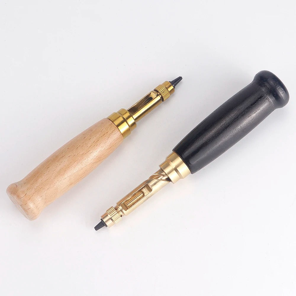 Rotary leather punch tool pair with light wood and black handles
