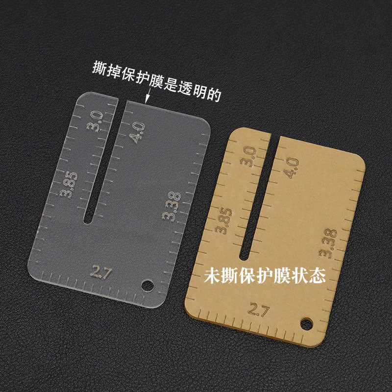 Acrylic stitch spacing ruler set with clear and tan templates, showing numbered stitch guides