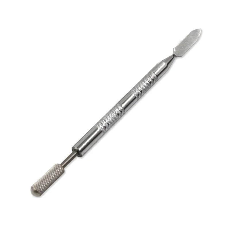 Leather edge oil pen with textured grip, angled metal tip, and gold nozzle