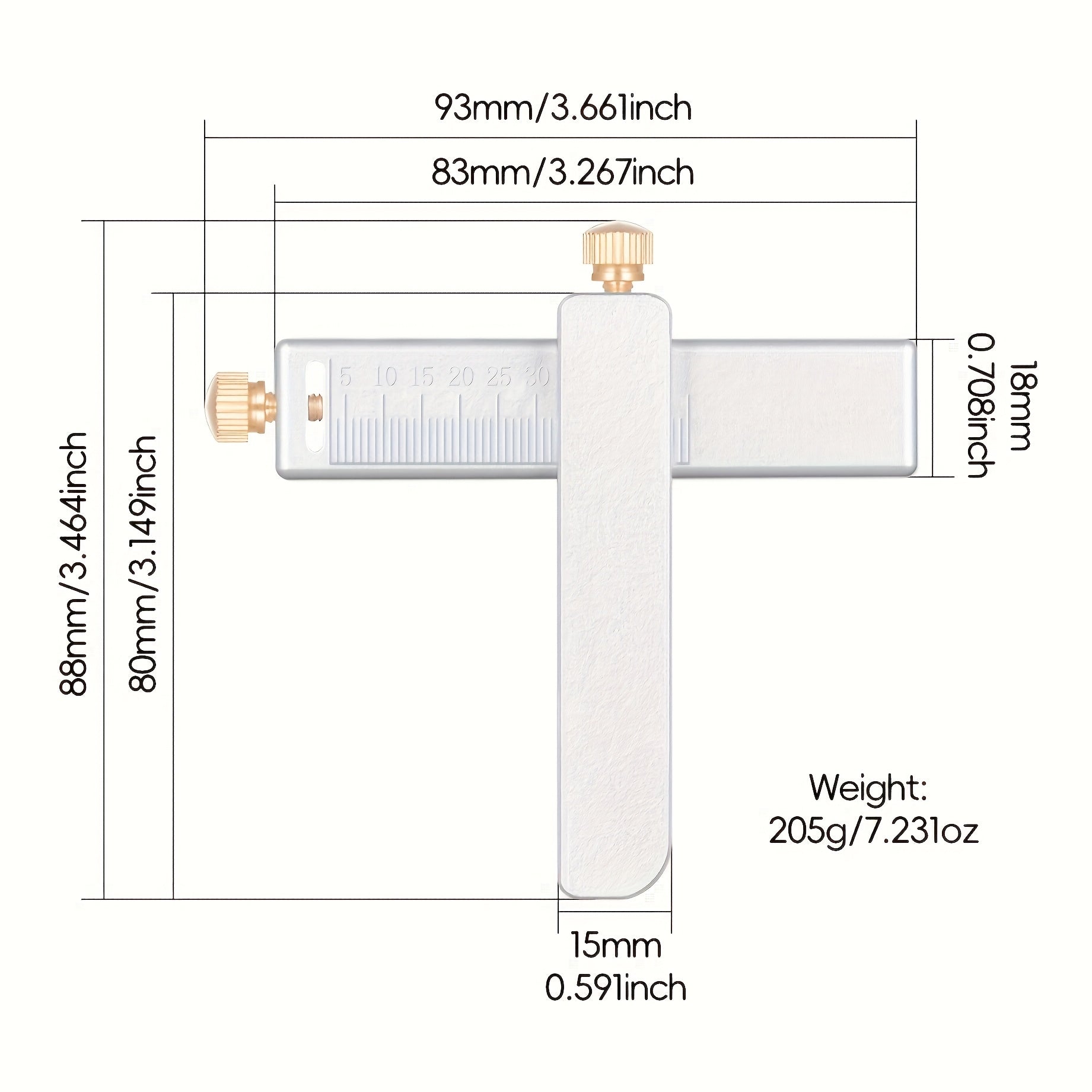 Aluminum leather strap cutter dimension diagram with measurement lines