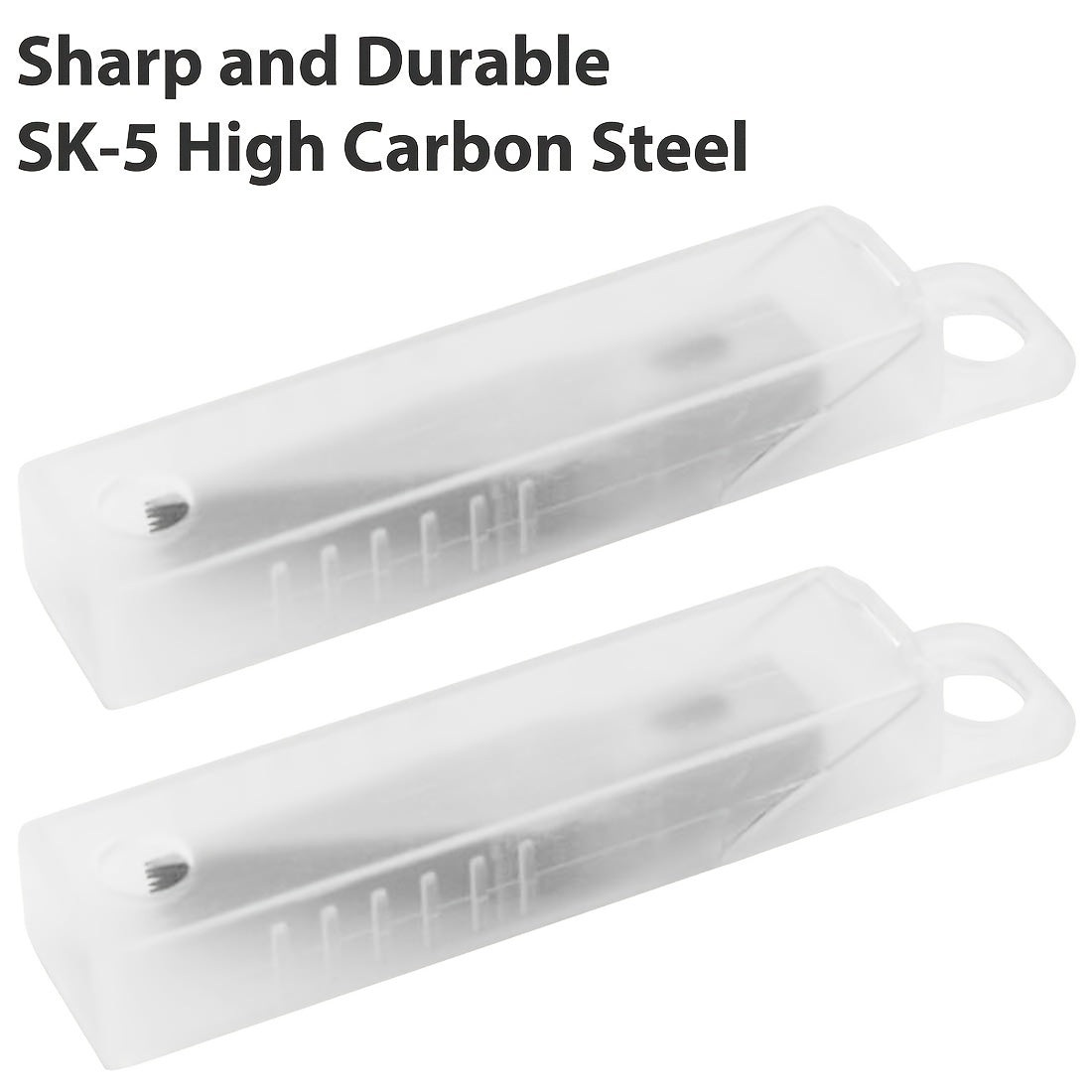 Replacement craft knife blades in clear cases, high-carbon steel blade tips