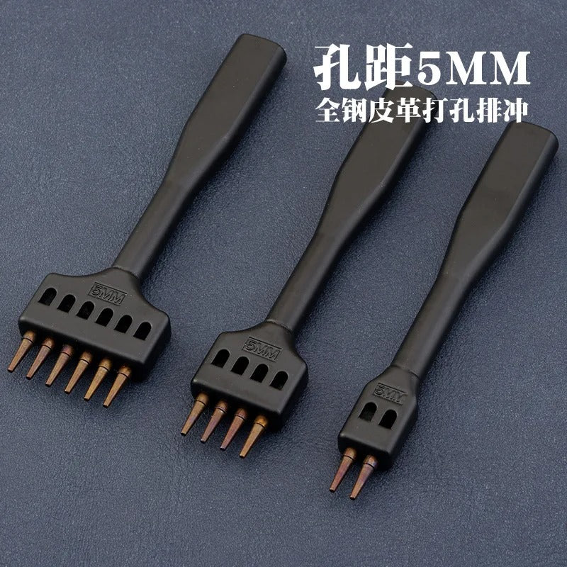 Black hole punching tool set with 5mm prong heads and copper tips for leathercraft