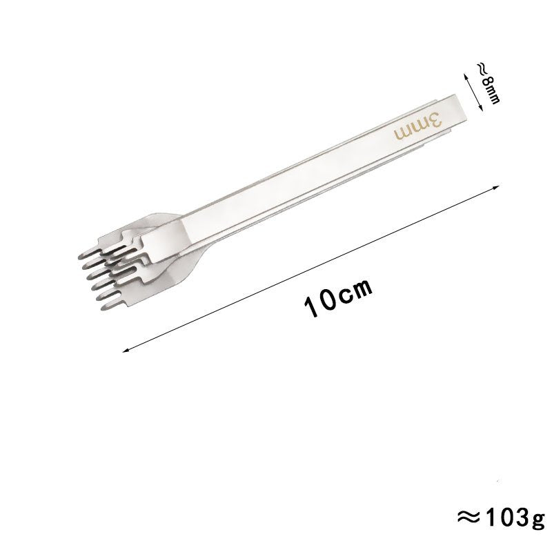 Single leather stitching diamond chisel tool, 10cm length, 6mm prong width