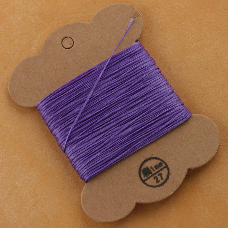 Flat waxed polyester thread spool, lavender purple, 1mm on cardboard card