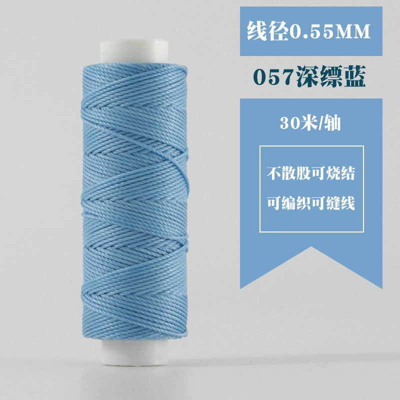 0.55mm waxed round thread spool, sky blue color, 30 meters
