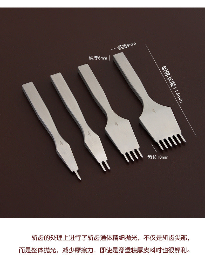 Leather hole punch set, multiple white steel chisels with different tooth sizes