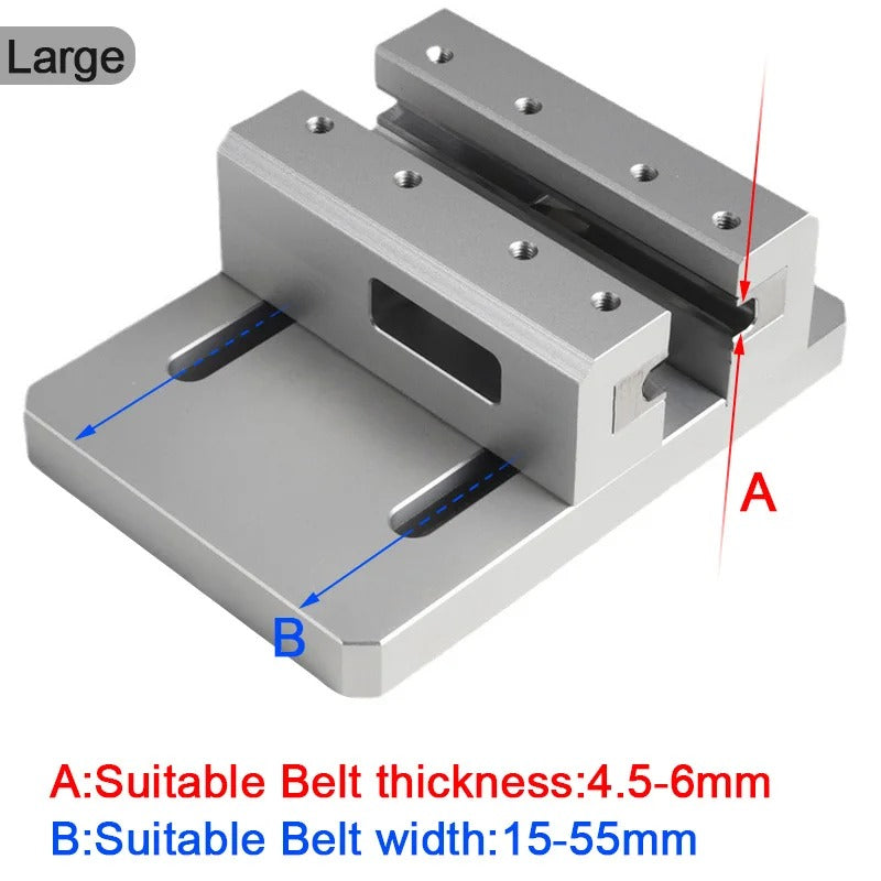 Manual belt edge trimmer and beveler machine with metal guide slots and base