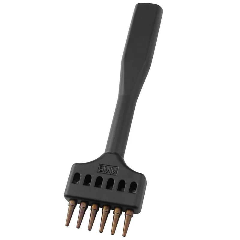 Black 5mm hole punching tool with multi-prong head for leathercraft