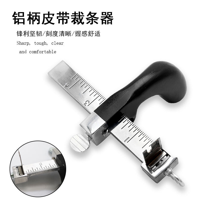 Leather Strap Cutter, Adjustable Belt Strip Cutting Tool with Aluminum Handle, Steel Ruler Guide up to 4 Inches & Extra Blades, Plastic Box Packed