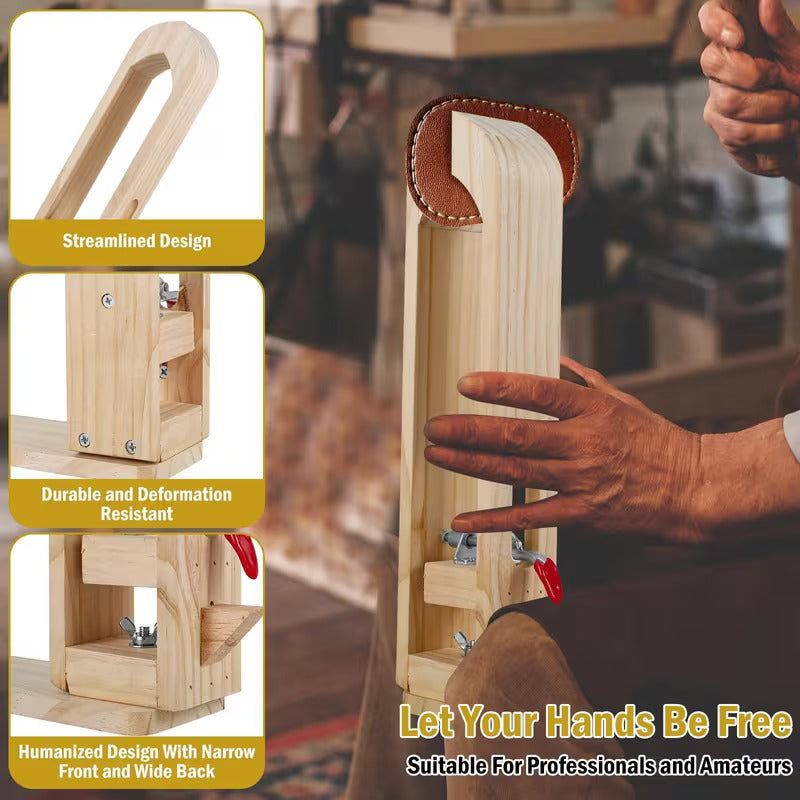 Leather stitching pony clamp with quick-release wooden frame for leather work