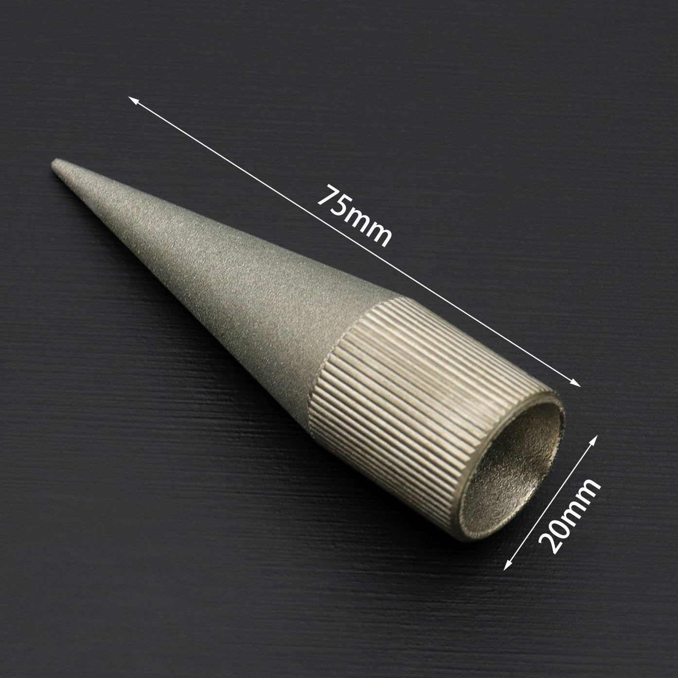 Tapered emery grinder, 75mm long with 20mm wide ribbed head