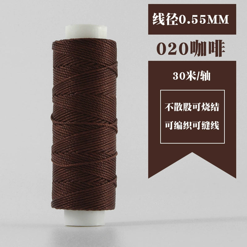 0.55mm waxed round thread spool, dark brown color, 30 meters